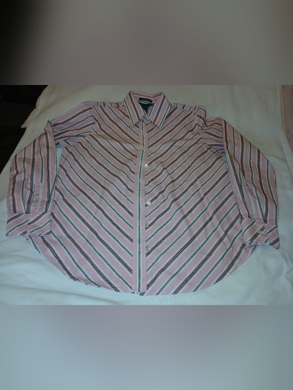 NWOT Women's Van Heusen Pink and Black Diagonal Stripe Dress Shirt.